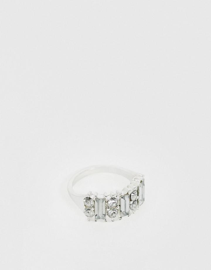 Asos Design Ring With Crystals In Silver Tone - Silver