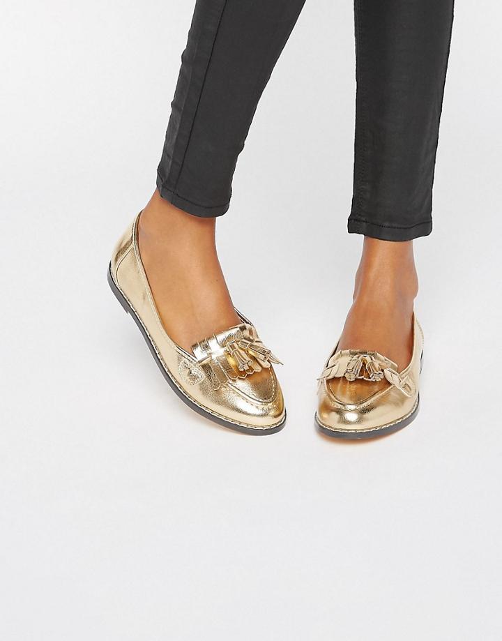 London Rebel Fringe Loafers - Gold