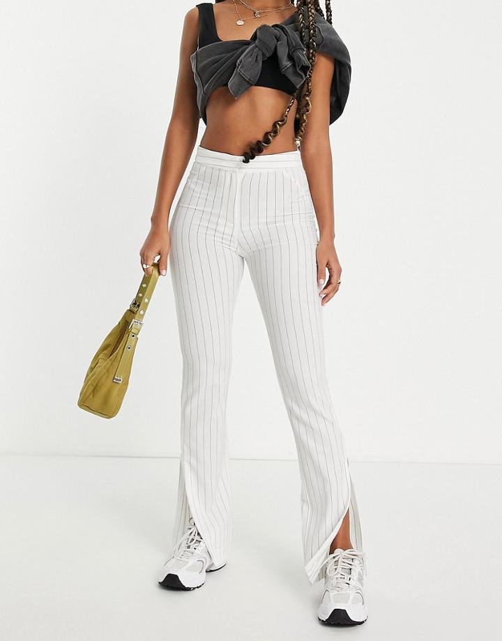 Weekday Alecia Pinstripe Split Hem Pants In Off White