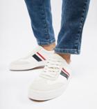 Asos Design Wide Fit Vegan Friendly Retro Sneakers In White With Navy And Red Stripe - White