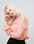 Hazel Frill And Lace Cold Shoulder Blouse - Pink