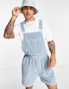 Asos Design Relaxed Shorts Overalls In Pastel Blue Cord