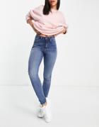 Asos Design High Rise Ridley 'skinny' Jeans In Authentic Midwash-blues