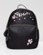 Yoki Floral Embroidered Backpack - Black