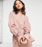 Missguided Petite Shirt Dress With Tie Cuff Balloon Sleeve In Blush-pink
