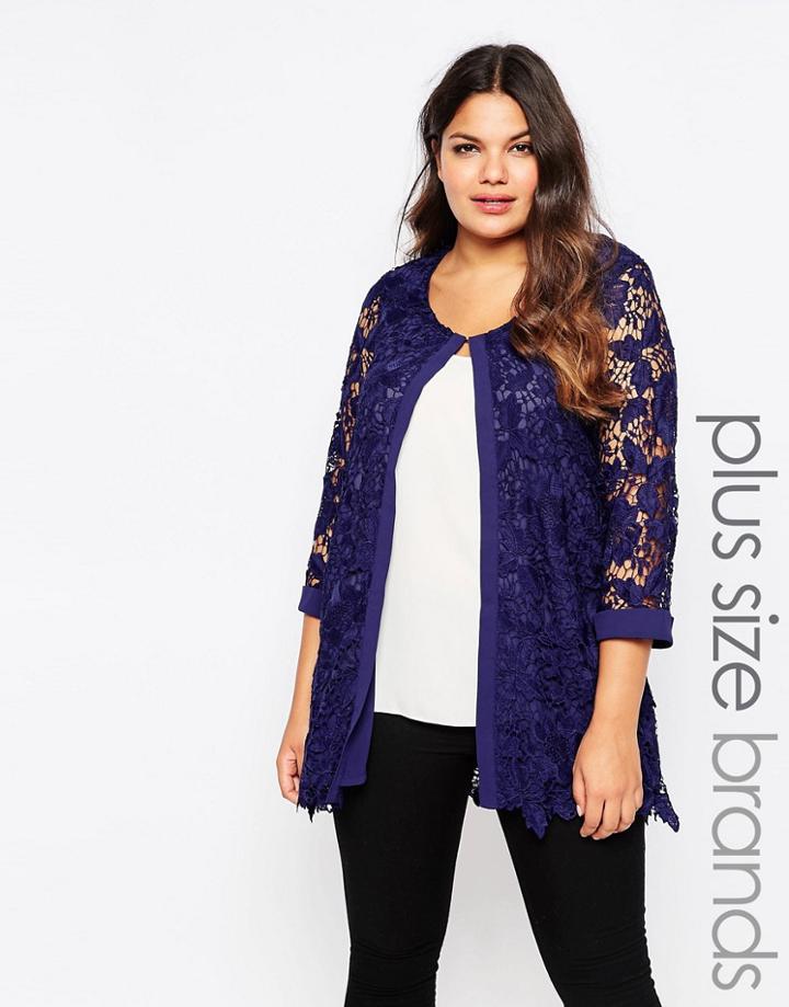 Lovedrobe Plus Jacket In Crochet Lace - Navy