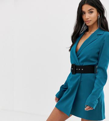 Missguided Petite Belted Tux Dress In Teal - Blue