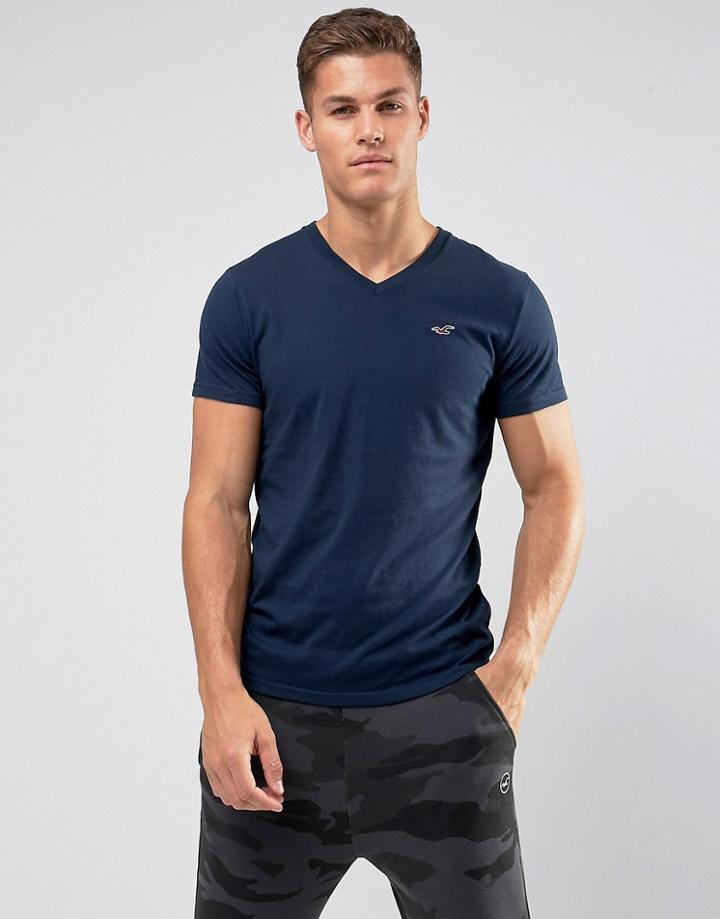 Hollister V-neck T-shirt Slim Fit Icon Logo In Navy - Navy