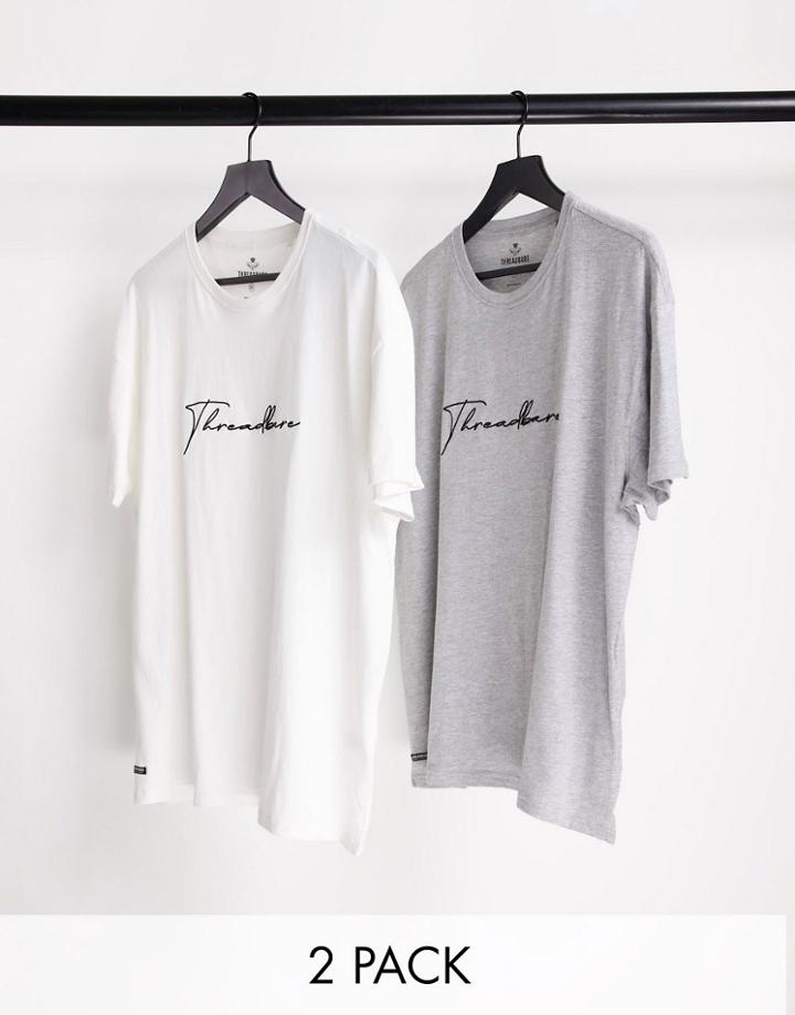 Threadbare Lounge 2 Pack Script Logo T Shirt In Gray And Cream
