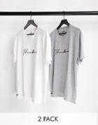 Threadbare Lounge 2 Pack Script Logo T Shirt In Gray And Cream