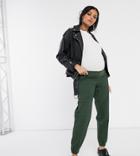 Asos Design Maternity High Waist Chino With Jogger Hem In Khaki-green