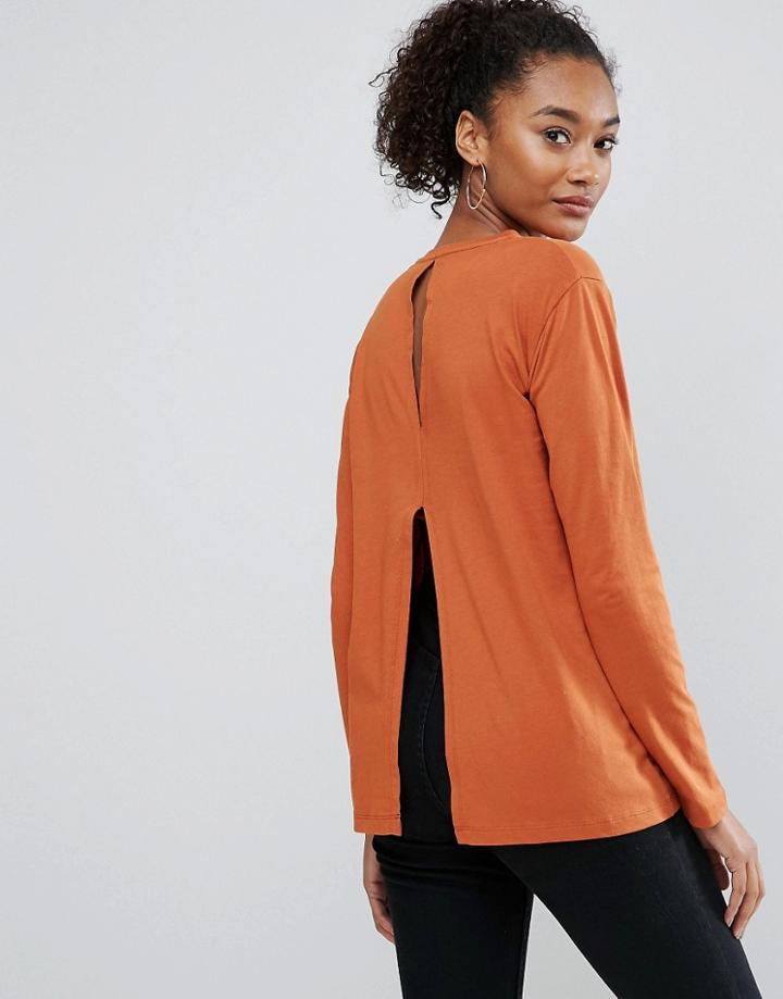 Asos T-shirt With Split Back And Long Sleeve - Red
