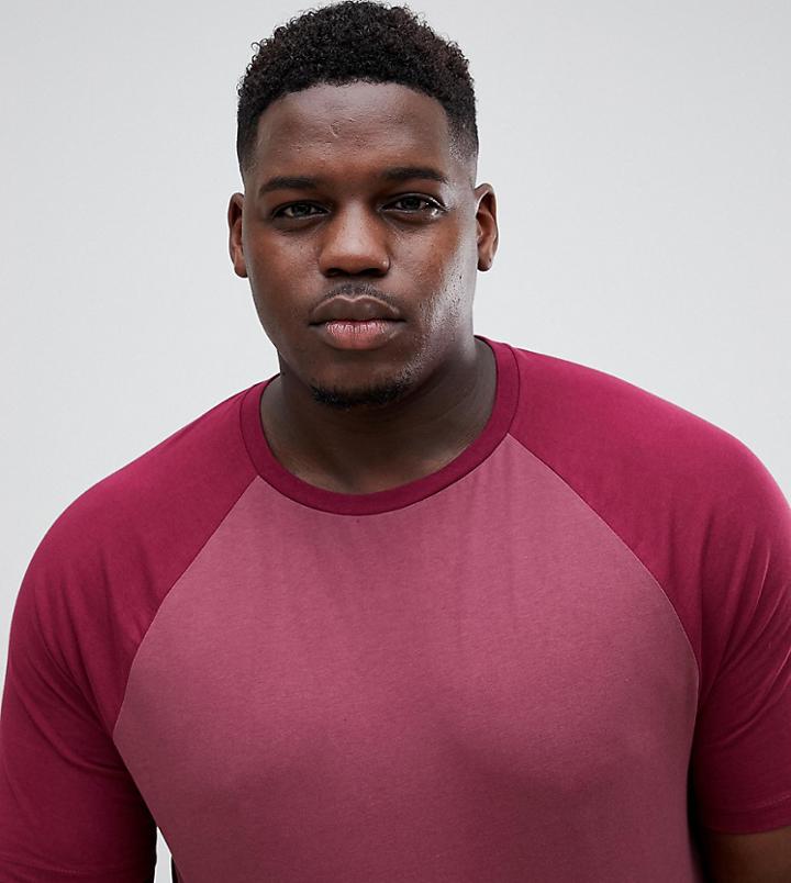 Asos Design Plus T-shirt With Crew Neck With Contrast Raglan In Purple