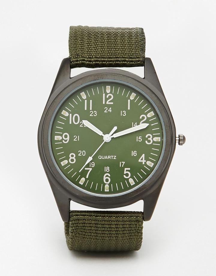 Reclaimed Vintage Canvas Military Watch With Glow In The Dark Face - Green