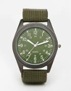 Reclaimed Vintage Canvas Military Watch With Glow In The Dark Face - Green