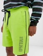 Asos Design Jersey Shorts In Washed Neon With Text Print-yellow