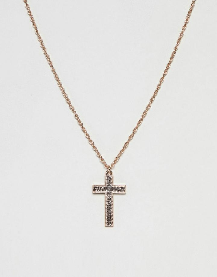 Asos Necklace With Crystal Cross Pendant In Gold - Gold