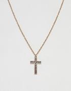 Asos Necklace With Crystal Cross Pendant In Gold - Gold