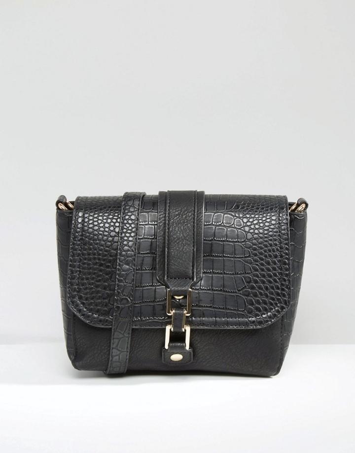 Liquorish Shoulder Bag With Mock Croc Panel - Black