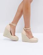 Truffle Collection Studded Ankle Strap Heeled Espadrilles - Beige