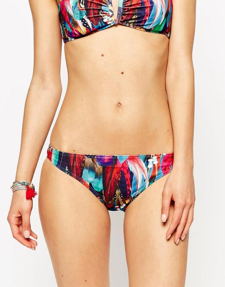 Jaded London Feather Print Bikini Bottoms - Multi