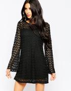 Motel Smokey Dress With Fluted Sleeves - Black