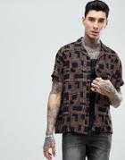 Asos Oversized Viscose Shirt In Geometric Print With Revere Collar - Brown