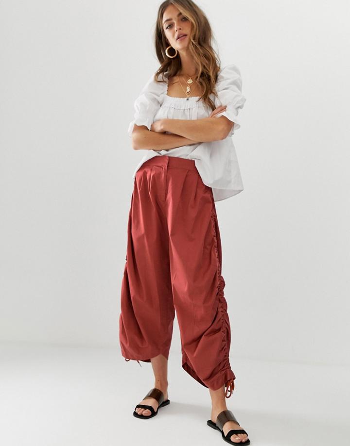 Asos Design Premium Utility Culotte With Ruched Detail-orange