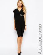 Asos Maternity Asymmetric Contemporary Midi Dress With Belt - Black