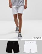 Asos 2 Pack Slim Denim Shorts In White And Black Save - Multi