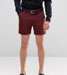 Noose & Monkey Skinny Shorts In Cotton Sateen - Red