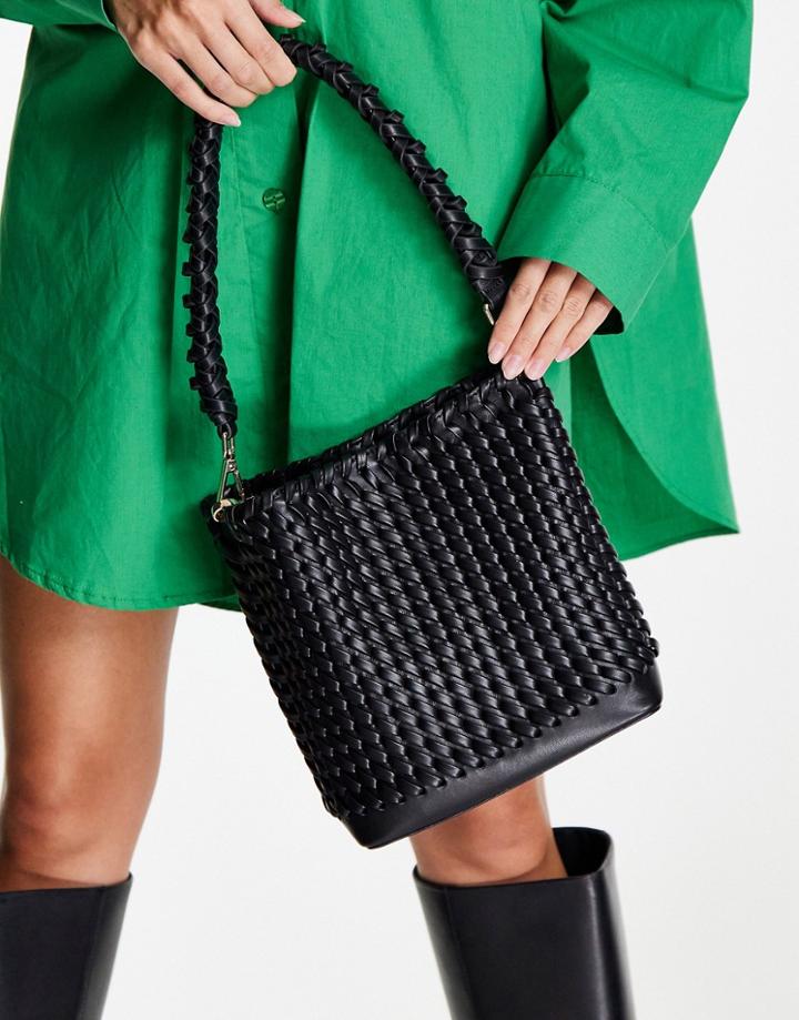Topshop Sienna Woven Shoulder Bag In Black