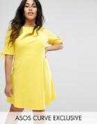 Asos Curve Skater Dress With Bow Sleeve - Yellow