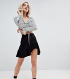 Asos Design Petite Mini Skirt With Curved Hem And Frill - Black