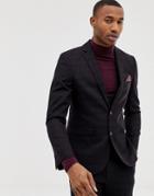 Harry Brown Deep Bordeaux Check Skinny Fit Suit Jacket - Blue