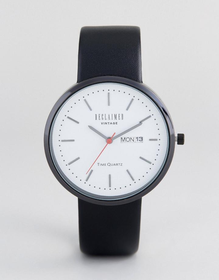 Reclaimed Vintage Inspired Date Leather Watch In Black - Black