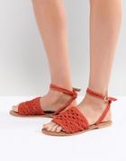 Asos Design Faithful Woven Leather Sandals - Red
