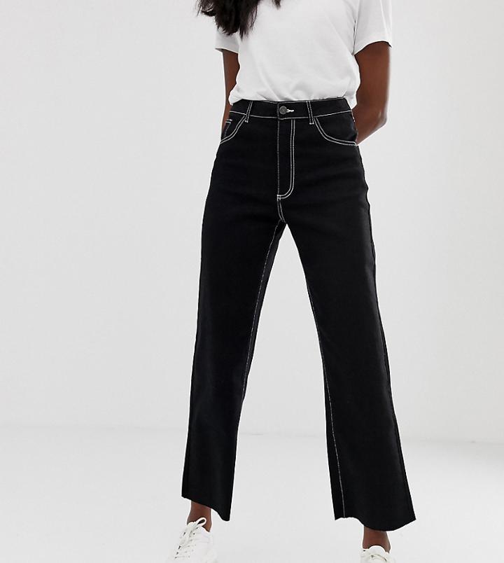 Noisy May Tall Wide Leg Crop Jean With Contrast Stitch - Black