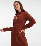 Asos Design Tall Cord Fitted Shirt Dress In Rust-copper