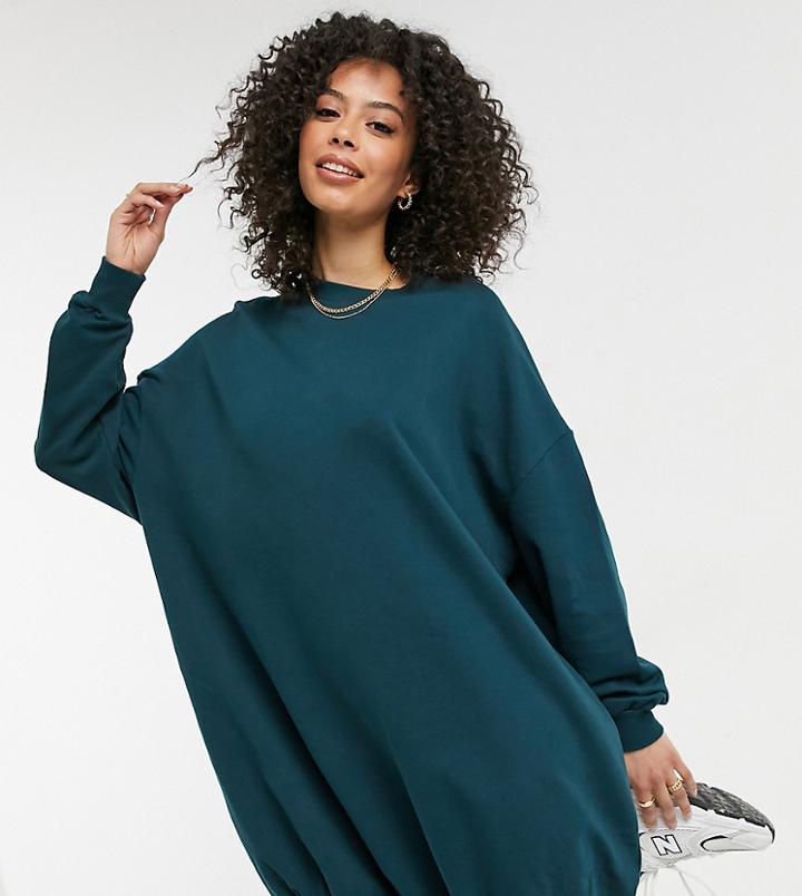 Asos Design Tall Oversized Sweat Dress In Teal-green