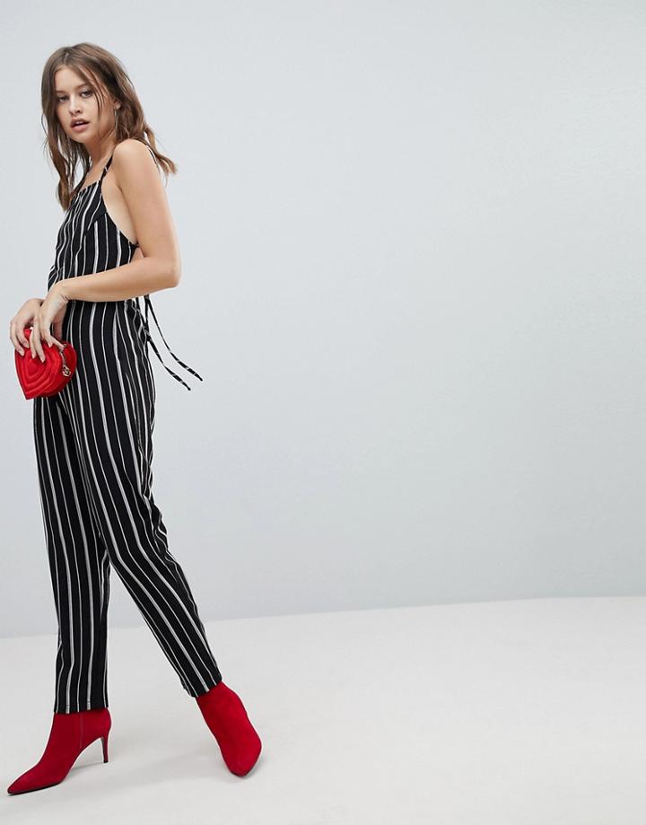 Prettylittlething Stripe Jumpsuit - Black