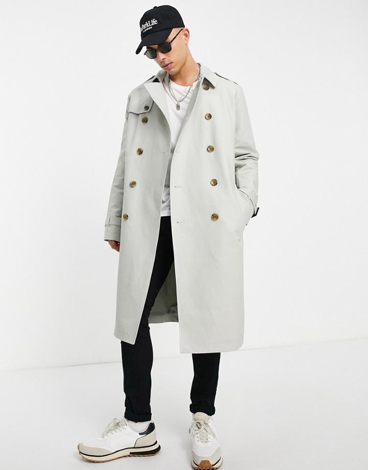 Asos Design Shower Resistant Longline Trench Coat With Belt In Gray-grey