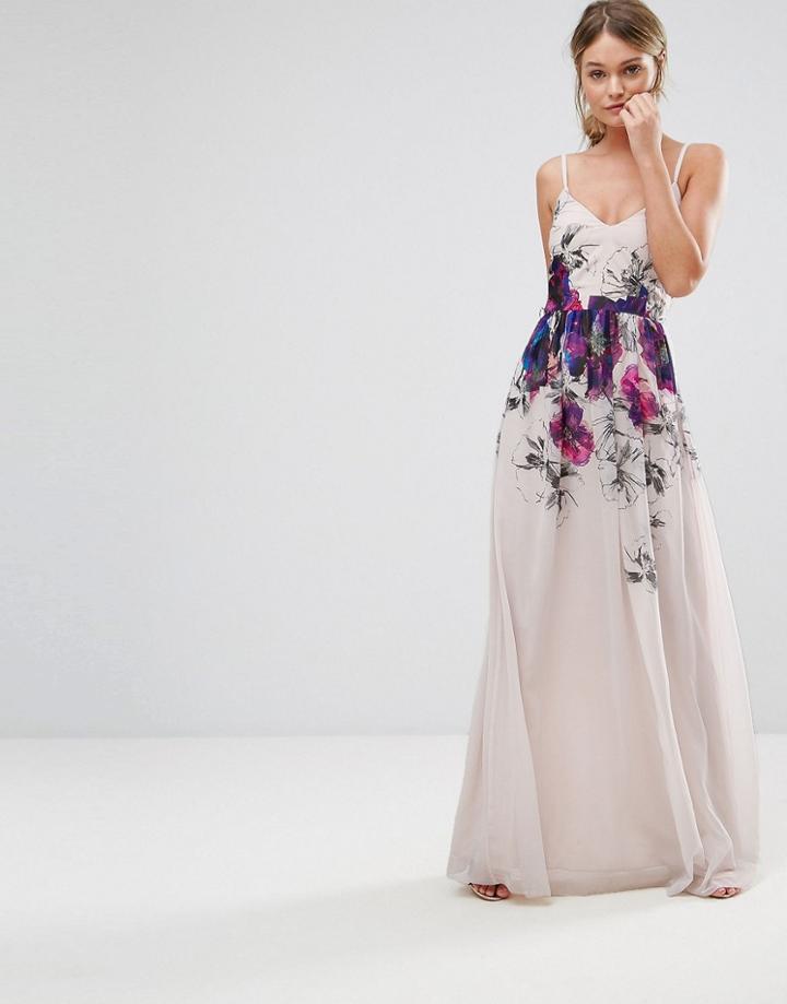 Little Mistress Cami Strap Maxi Dress With Placement Print - Multi