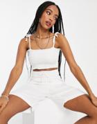 Topshop Shirred Top And Short Set In Ivory-white