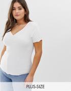 New Look Curve Ruched Front Tee In White - White