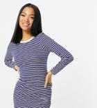 Brave Soul Petite Cilli Striped Long Sleeve T-shirt Dress In Navy