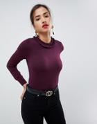 Oasis Jumper With Frill Neck In Burgundy - Red