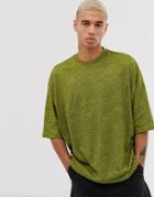 Asos Design Oversized T-shirt With Half Sleeve In Twisted Jersey In Green