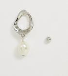 Asos Design Molten Metal Hoop Earring With Faux Pearl In Silver Tone - Silver