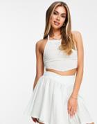 Asos Design Lace Up Back High Neck Beach Set Top In Mint Texture-blues